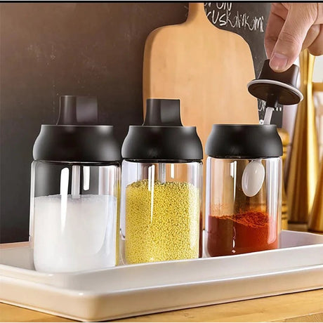 Glass Seasoning Spice Jars with Spoon | 250ml - 7x14cm Kitchen Storage Spice Organizers