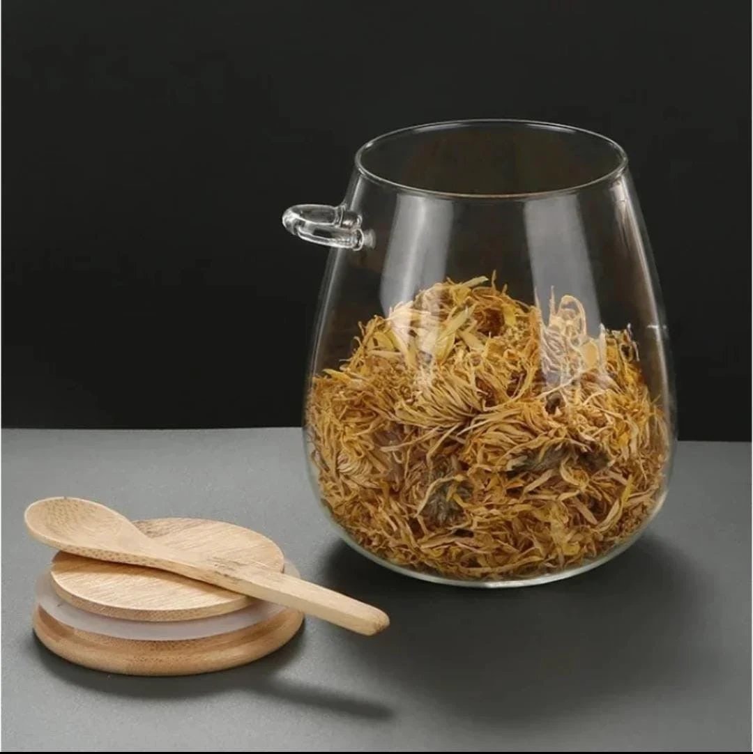 Glass Storage Canister with Bamboo Spoon & Airtight Lid – 600ml food storage Food Storage Containers