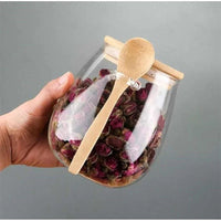 Glass Storage Canister with Bamboo Spoon & Airtight Lid – 600ml food storage Food Storage Containers