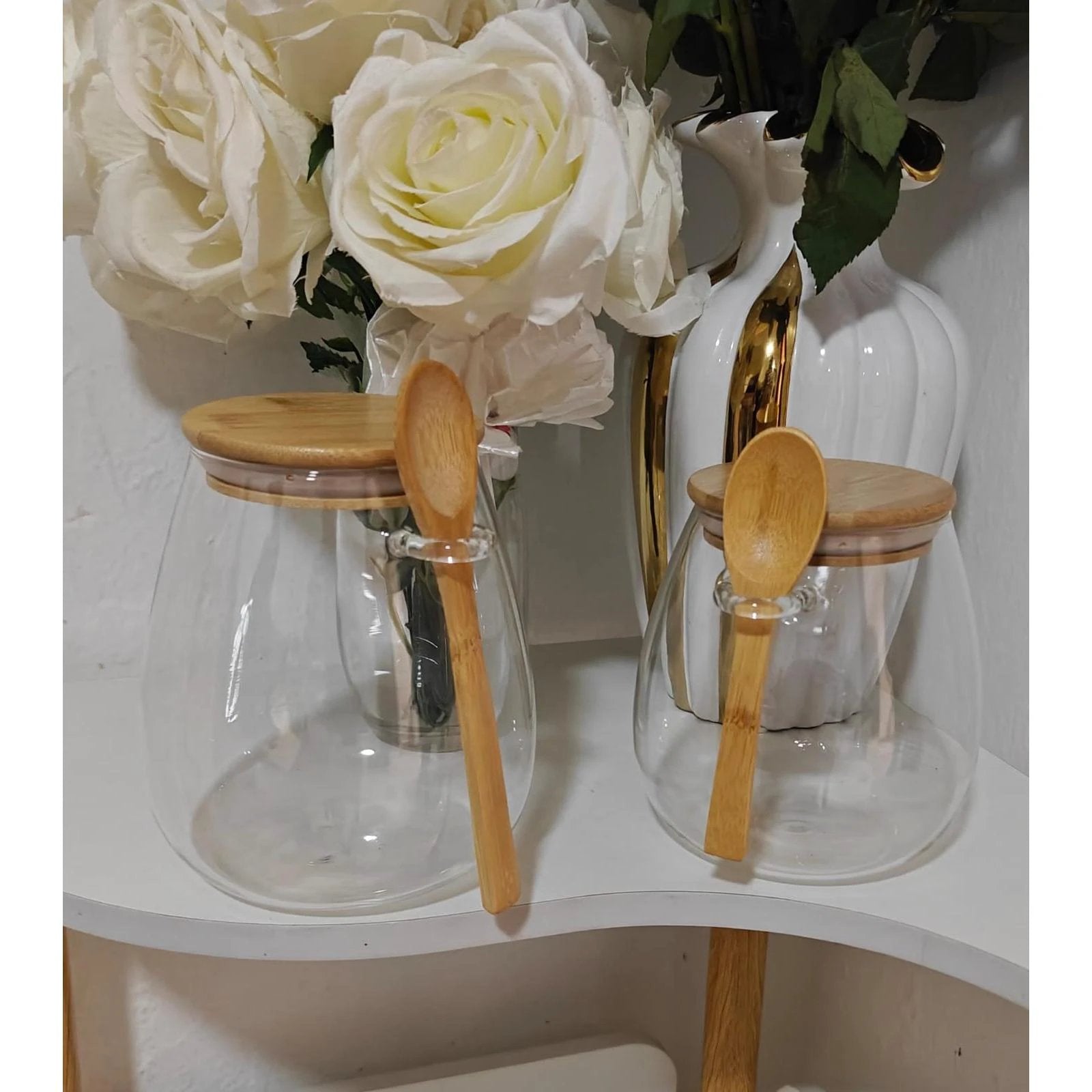 glass storage canisters with bamboo spoon and airtight lid Food containers Food Storage Containers