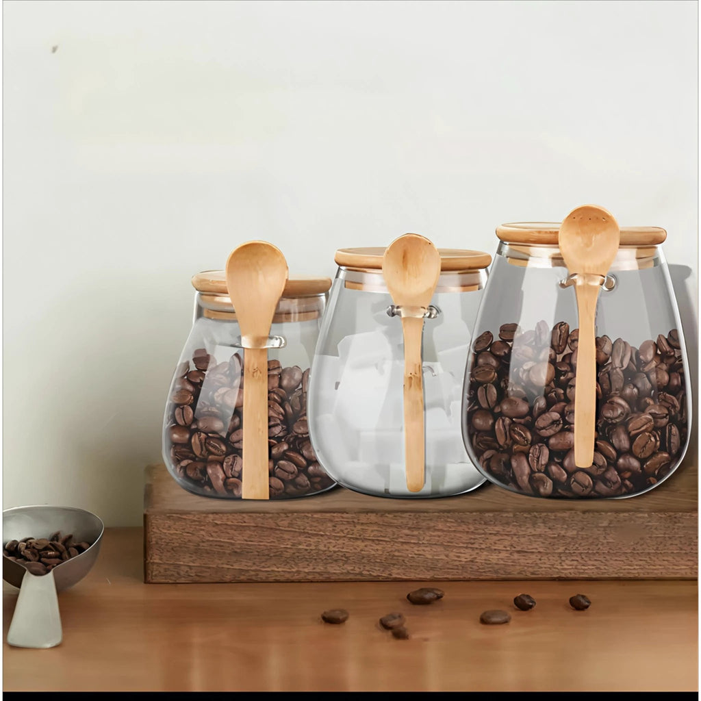 glass storage canisters with bamboo spoon and airtight lid Food containers Food Storage Containers