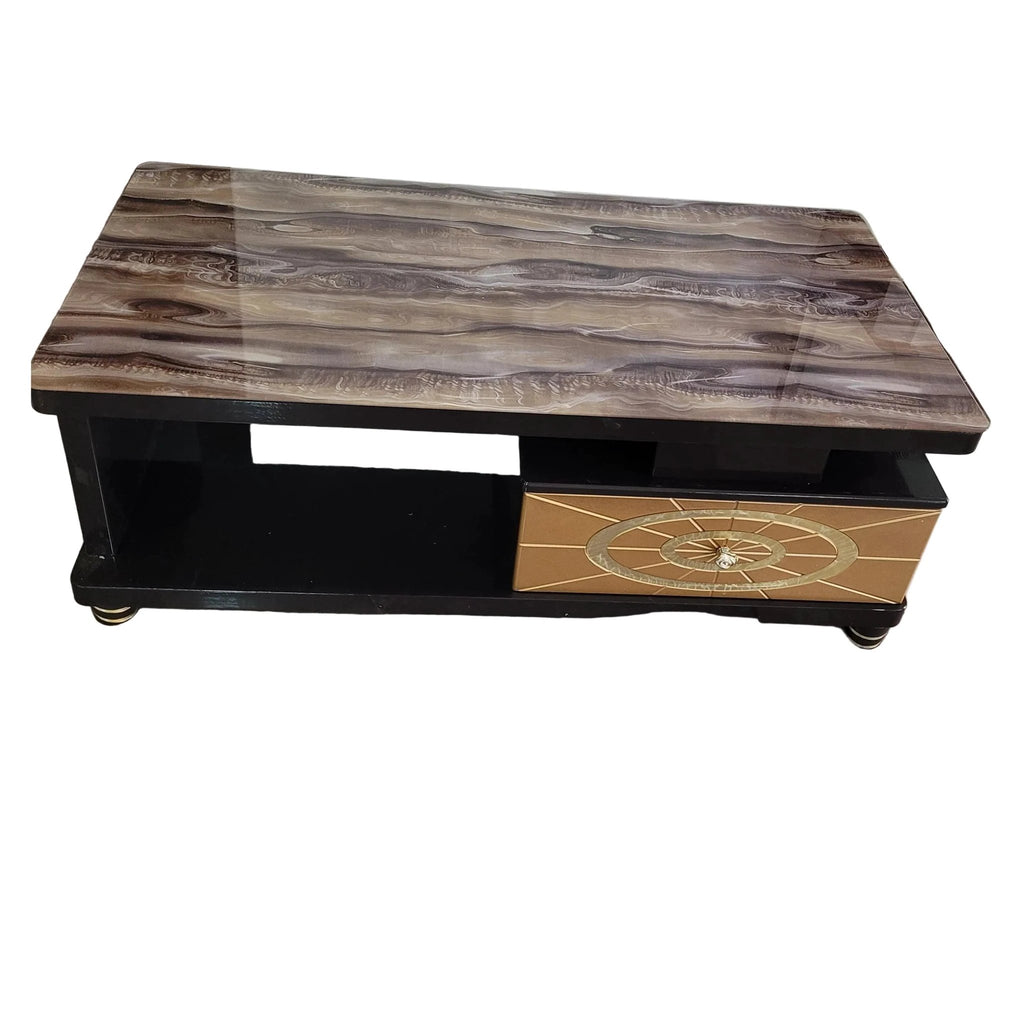 Glass-Top Coffee Table with Drawer and Cabinet – Modern Wood-Finish Design Coffee Tables