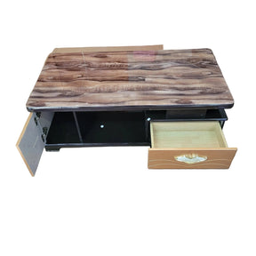 Glass-Top Coffee Table with Drawer and Cabinet – Modern Wood-Finish Design Coffee Tables