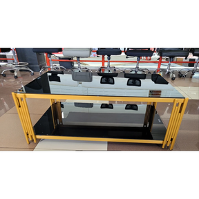 Glass Top Coffee Table with Golden Frame and Lower Storage Shelf Coffee Tables