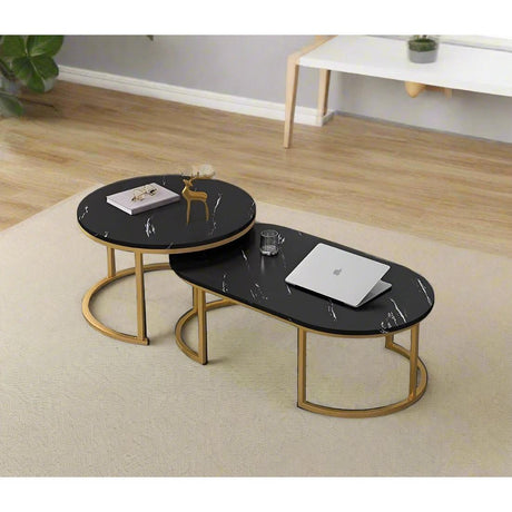 Glass Top Nesting Coffee Table Set (2pcs) | Black | Modern Design | Ideal for living rooms, lounges, or offices