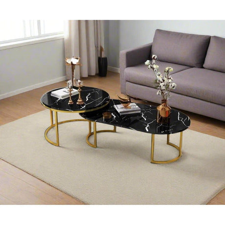 Glass Top Nesting Coffee Table Set (2pcs) | Black | Modern Design | Ideal for living rooms, lounges, or offices