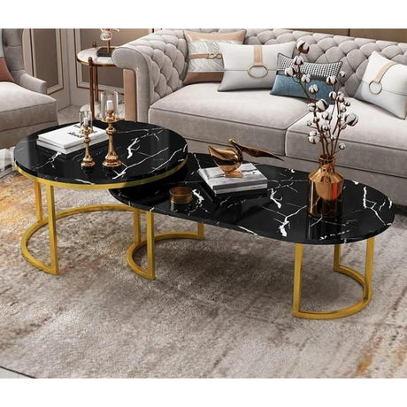 Glass Top Nesting Coffee Table Set (2pcs) | Black | Modern Design | Ideal for living rooms, lounges, or offices