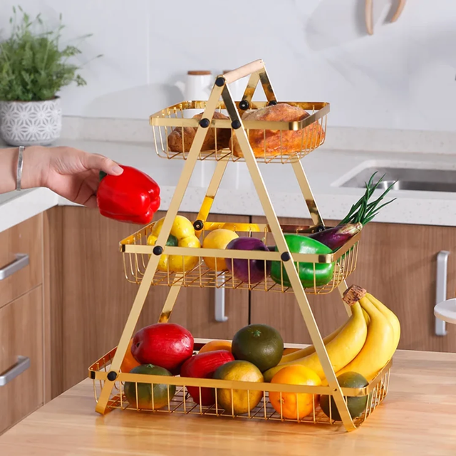 Gold 3 Tier Storage/Fruit Organizer Rack Kitchen Accessories Kitchen Appliance Accessories