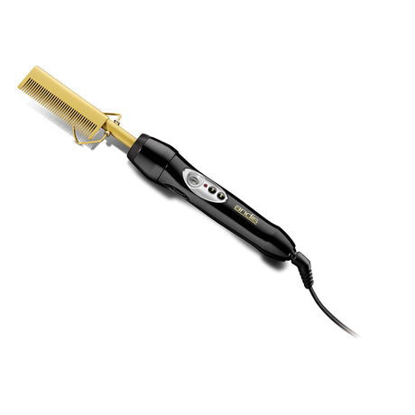 Gold Ceramic Professional Press Comb | Adjustable Heat Hair Straightening Comb for Natural Hair & Wigs