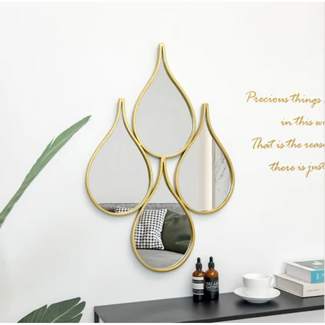 Gold Plated Nordic Decor Mirror | Teardrop Shaped Metal Frame Wall Hanging | Elegant Nordic Style for Living Room, Dining Room, Hallway