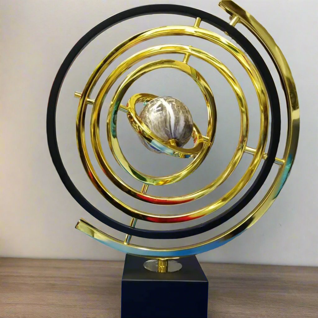 Gold Round Decor | Luxury Metallic & Acrylic Accent Piece | Modern Home & Office Desk Decor