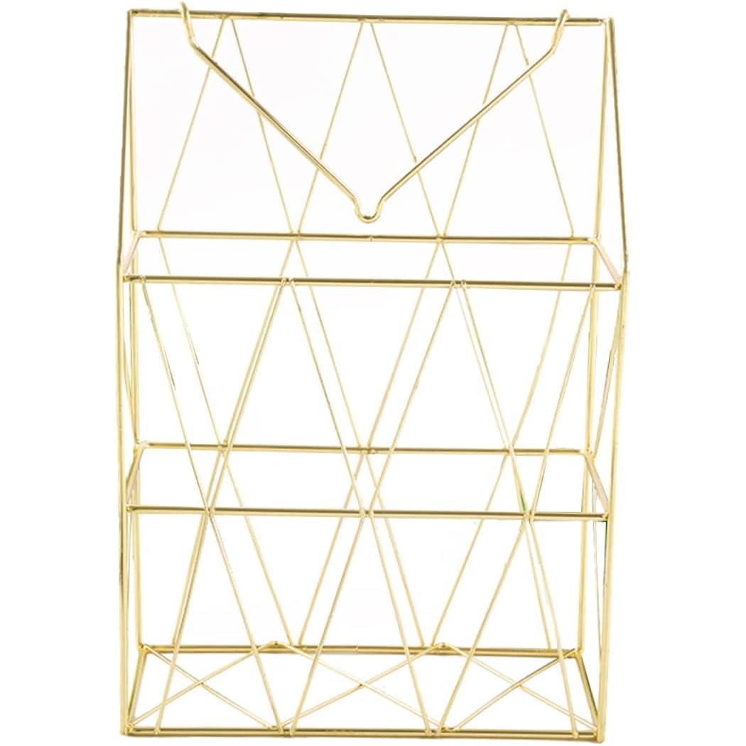 Golden Wall Mounted Magazine Desk Organizer | Stainless Steel | Metal Wire Newspaper Holder Hanging Magazine Rack File Holder Wall