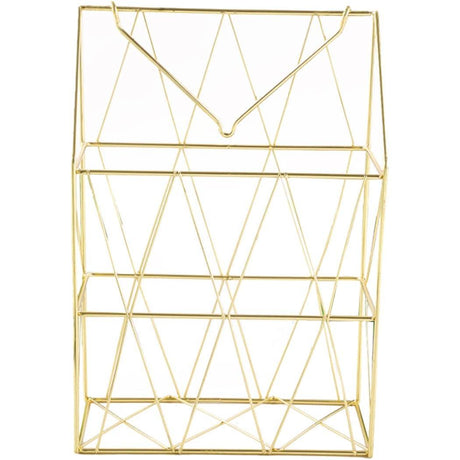 Golden Wall Mounted Magazine Desk Organizer | Stainless Steel | Metal Wire Newspaper Holder Hanging Magazine Rack File Holder Wall