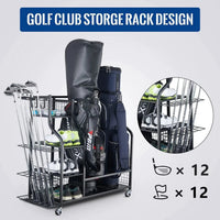 Golf Bag & Equipment Storage Organizer Rack | Black Steel, 95.5x40.6x93.6cm. Storage and organization Golf Bag Accessories