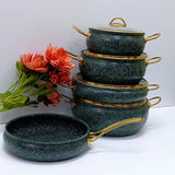 Granite Sufuria Set 9 Pieces with 4 Sufurias Glass Lids and Frying Pan | Available in Cream Black Green Cookware Cookware