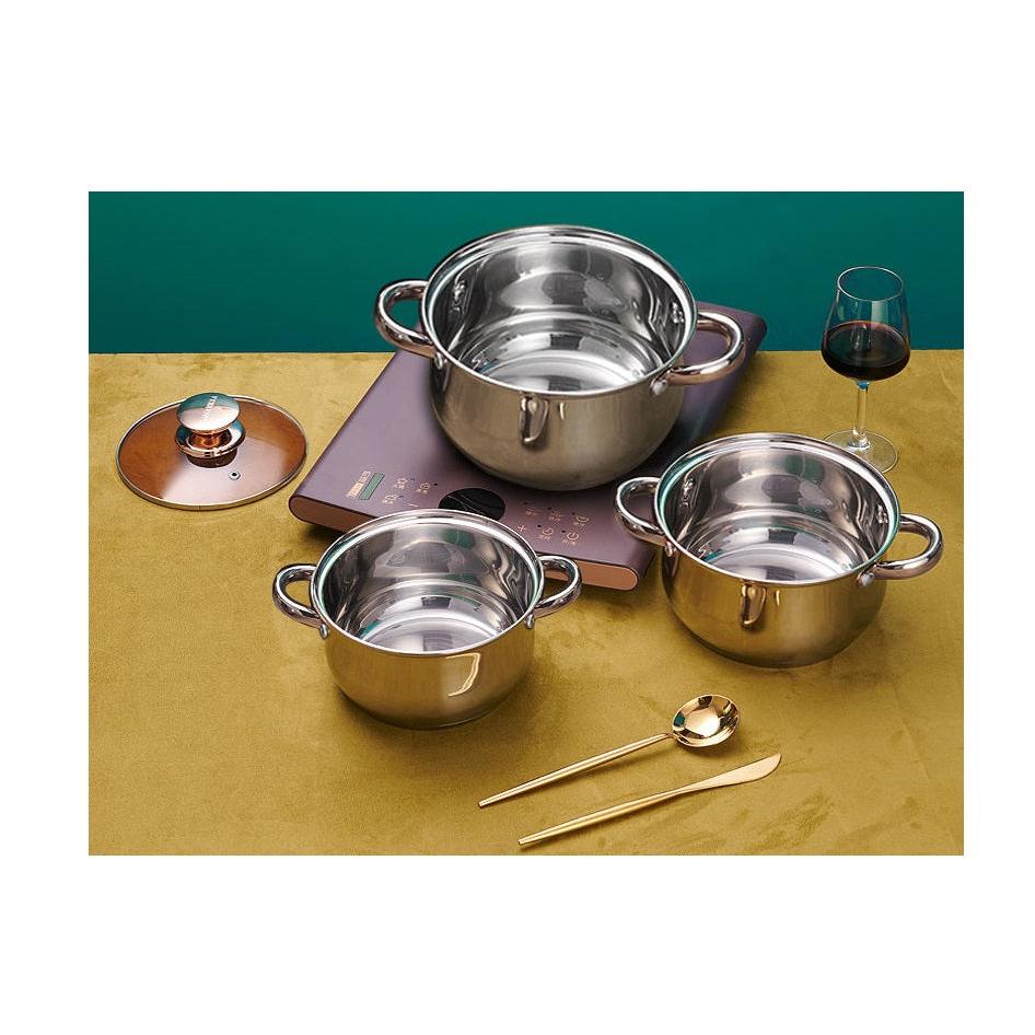 12 Piece Kaisavilla Stainless Steel Cookware Set | Induction Compatible | Thick Bottom & Marble Coating | K-Gold Plate Knob & Handle- Furaha Finds Kenya