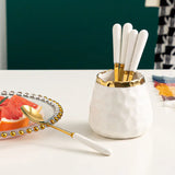 Nordic Light Luxury Fruit Fork and Spoon Ceramic Storage Tank Set | Green, White, Blue