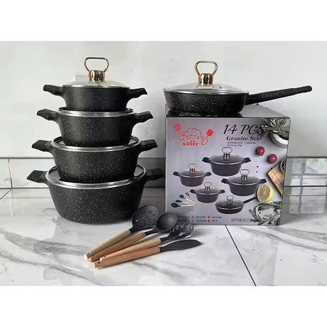 NonStick Granite Cookware Set | 14 Piece with Induction Base | Durable & Easy to Clean | Versatile Kitchen Essentials- Furaha Finds Kenya
