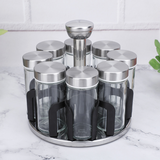 8-in-1 Rotating Spice Carousel Glass Containers with Stainless Steel Lids- Furaha Finds Kenya