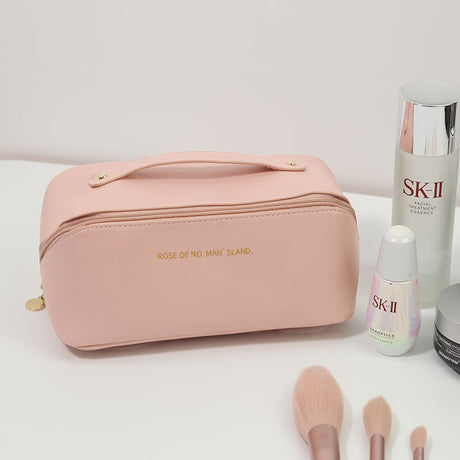 Large Women’s PU Leather Cosmetic Bag | Portable Makeup & Toiletries Organizer