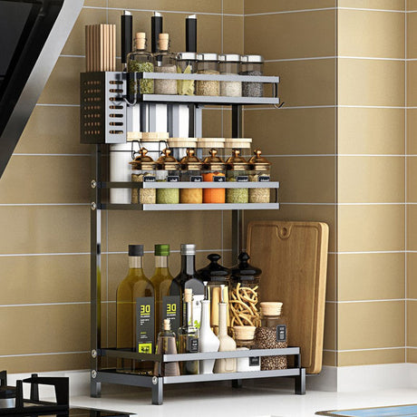 Multifunctional 3 Tier Stainless Steel Spice Rack | Kitchen Countertop Seasoning Organizer with Condiment Jars Storage | L32 x W21 x H60.5 cm- Furaha Finds Kenya