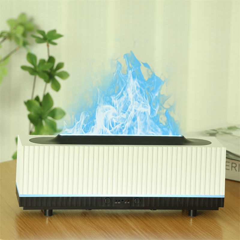 White Stripped 3D Flame Humidifier/Diffuser | 200ml Capacity | Aromatherapy Function with Remote Control- Furaha Finds Kenya