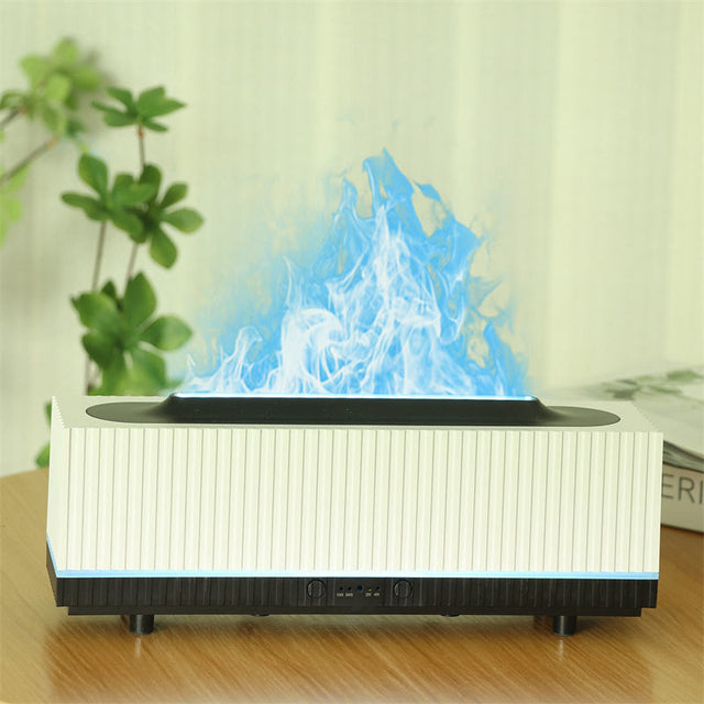 White Stripped 3D Flame Humidifier/Diffuser | 200ml Capacity | Aromatherapy Function with Remote Control- Furaha Finds Kenya