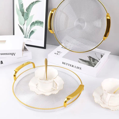 3 Piece Round Shaped Transparent Gold Plated Acrylic Tray Set | Elegant and Versatile- Furaha Finds Kenya