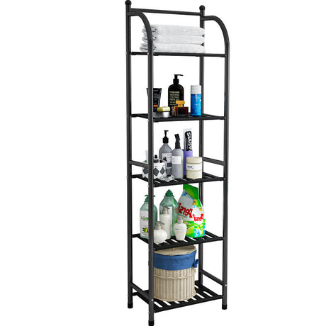 Multifunctional 5 Layered Metal Plastic Plate Storage Holder Rack Bathroom & Toilet Storage Shelf Black & White