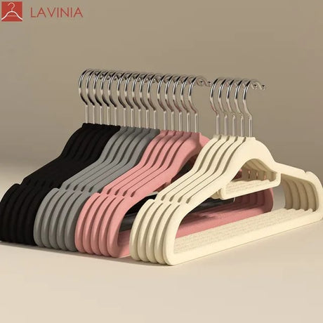 10pcs Set Plastic Luxury Velvet Antislip Hangers | Grey, Pink, Cream - Non-Slip Closet Hangers