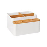 MultiPurpose Adjustable Rectangular Desktop Offfice Organizer with Dividers & Wooden Cover | White |Multipurpose Storage Organizer | Simple Tissue Box | Home Desks | Office Desks | Workspaces
