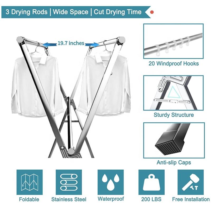Stainless Steel Expandable Foldable Cloth Drying Rack | Adjustable & Compact Laundry Hanger for Indoor & Outdoor Use | 	67*127*145-240cm