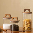 Borosilicate Glassware With Bamboo Air Tight Lid 3pcs Storage Jars