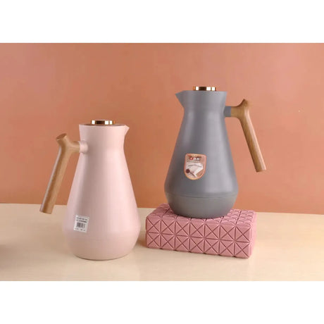 Wooden Handle Thermal Insulated Vacuum Flask | 1.45L | Cream, Light Brown, Green- Furaha Finds Kenya