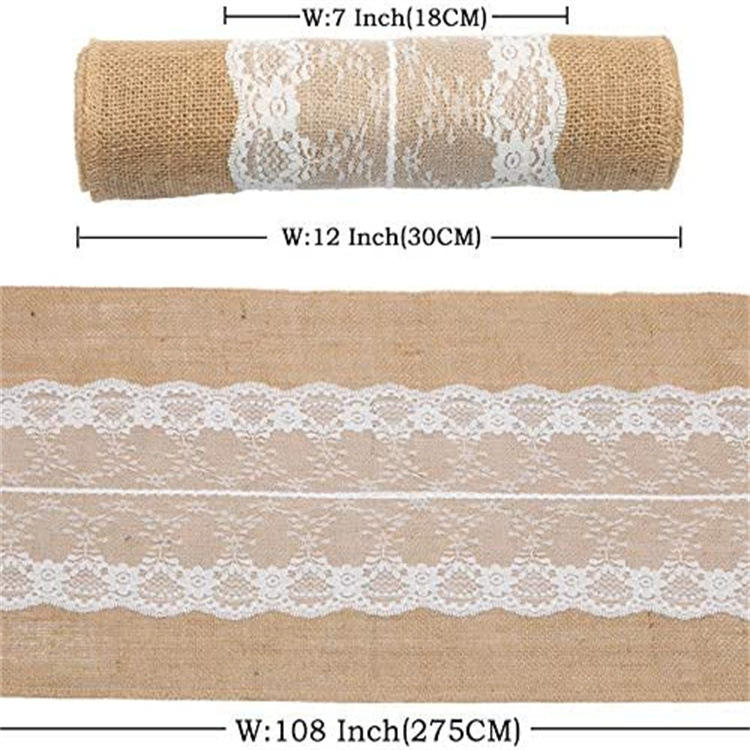 Farmhouse Table Runner with White Lace Rustic Vintage Style Decor, Romantic Table Runner for Weddings, Dining & Home Decor