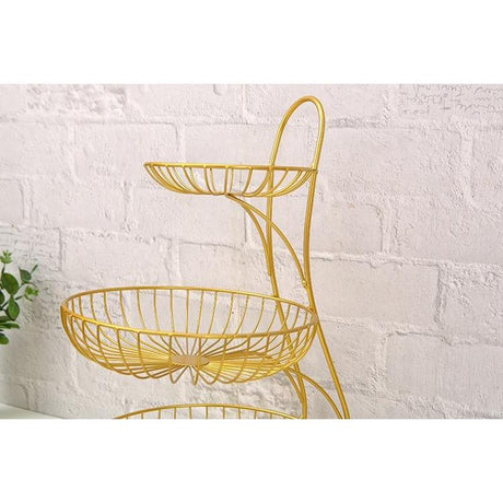 3 Tier Nordic Metallic Fruit and Vegetable Basket Rack | Carbon Steel Organizer in Black and Gold | 40x22x33cm- Furaha Finds Kenya