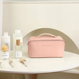 Large Women’s PU Leather Cosmetic Bag | Portable Makeup & Toiletries Organizer