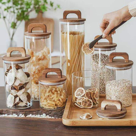 Borosilicate Glassware With Bamboo Air Tight Lid 3pcs Storage Jars