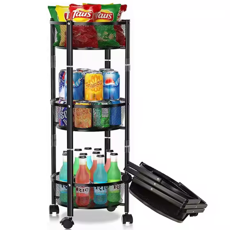 360° Foldable Rotating Multi Layer Vegetable/Fruit Rack White & Black- Furaha Finds Kenya