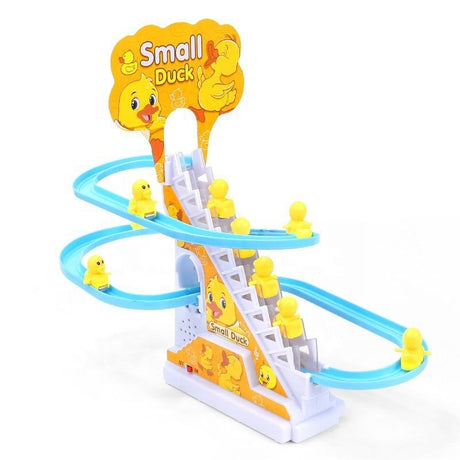 Furaha Finds Duck Slide Kids Toy – Automatic stair climbing with colorful lights, dynamic music, and rechargeable battery.