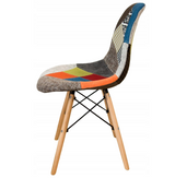 Patchwork Fabric Seat with Wooden Legs | Stylish Dining & Living Room Chair | Kitchen, Cafe, Home Use