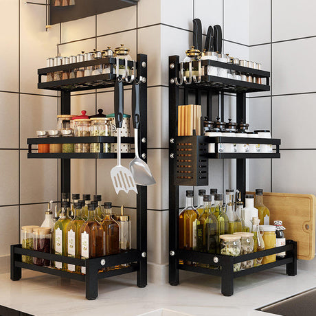 Multifunctional 3 Tier Stainless Steel Spice Rack | Kitchen Countertop Seasoning Organizer with Condiment Jars Storage | L32 x W21 x H60.5 cm- Furaha Finds Kenya