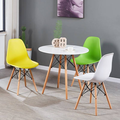 Furaha Finds modern soft seat cushion PP dining chair with wooden legs. Tulip plastic easy-install chair