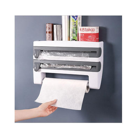 Wall Mount Triple Paper Dispenser for Plastic Wrap & Foil | BPA Free Kitchen Organizer | Available in Grey, Brown, Blue- Furaha Finds Kenya