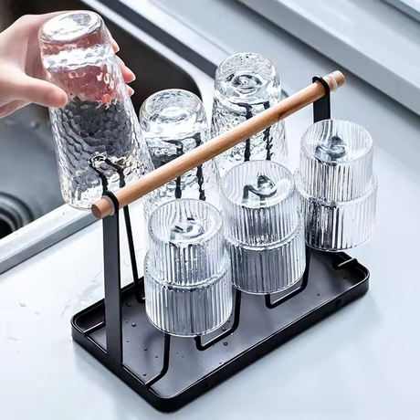Luxury Iron Cup/Glass Holder Rack | 6 Hangers, Corrosion Resistant- Furaha Finds Kenya
