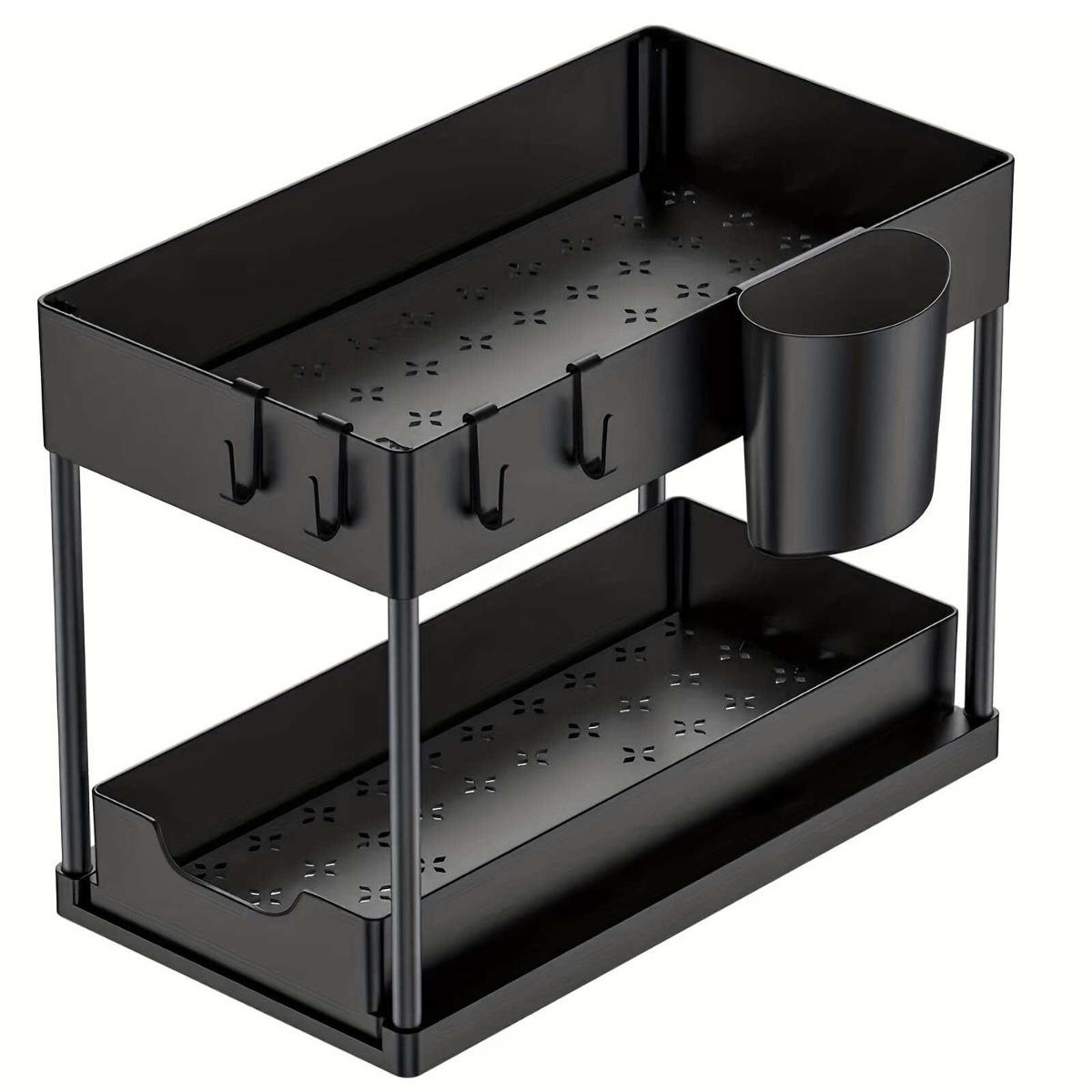 Furaha Finds Double Sliding Under Sink Organizer – 2-tier bathroom and kitchen storage solution for efficient space-saving organization.