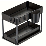 Furaha Finds Double Sliding Under Sink Organizer – 2-tier bathroom and kitchen storage solution for efficient space-saving organization.