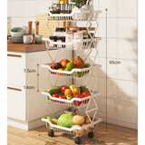 Foldable 4 Tier Storage Rack | Movable Multi-Layer Kitchen Vegetable/Fruit Shelf | Carbon Steel Rust-Proof Trolley | 35x25x75cm- Furaha Finds Kenya