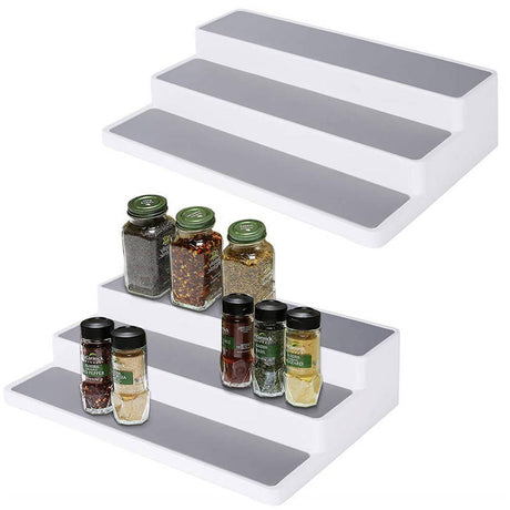 3 Tier Plastic Non-Slip Spice Rack | Waterproof Kitchen Pantry & Cabinet Organizer | Multi-Purpose 3 Tier Spice Shelf in Grey & White- Furaha Finds Kenya