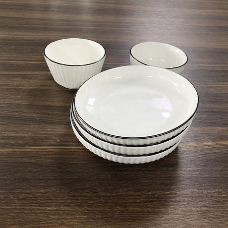 High Quality White Ceramic Embossed 18 pcs Japanese Dinner Set | Includes 6 Plates, 6 Cups, and 6 Bowls- Furaha Finds Kenya